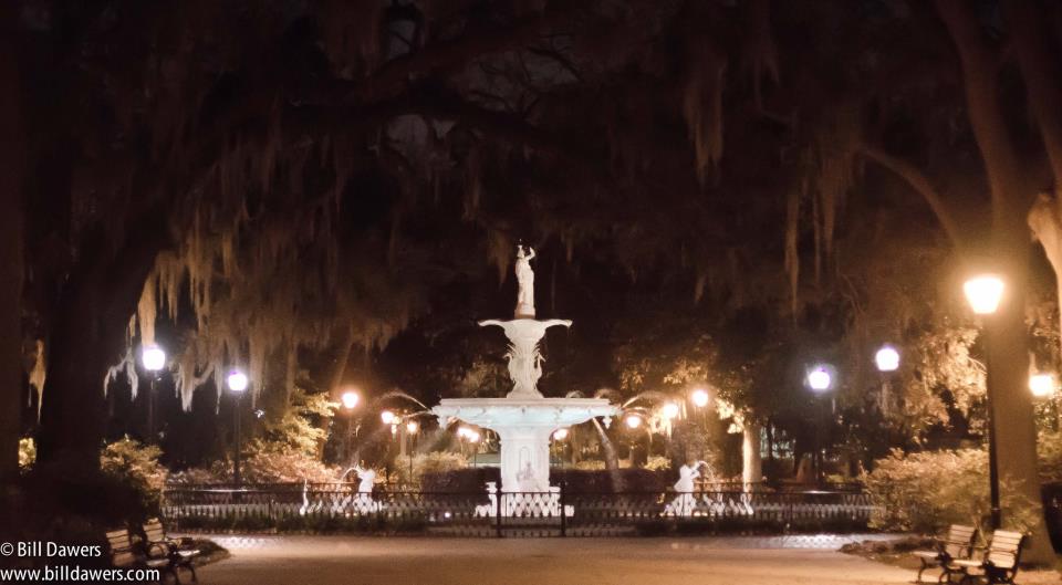 Beautiful nighttime photo of the Forsyth Park Fountain by Bill Dawers